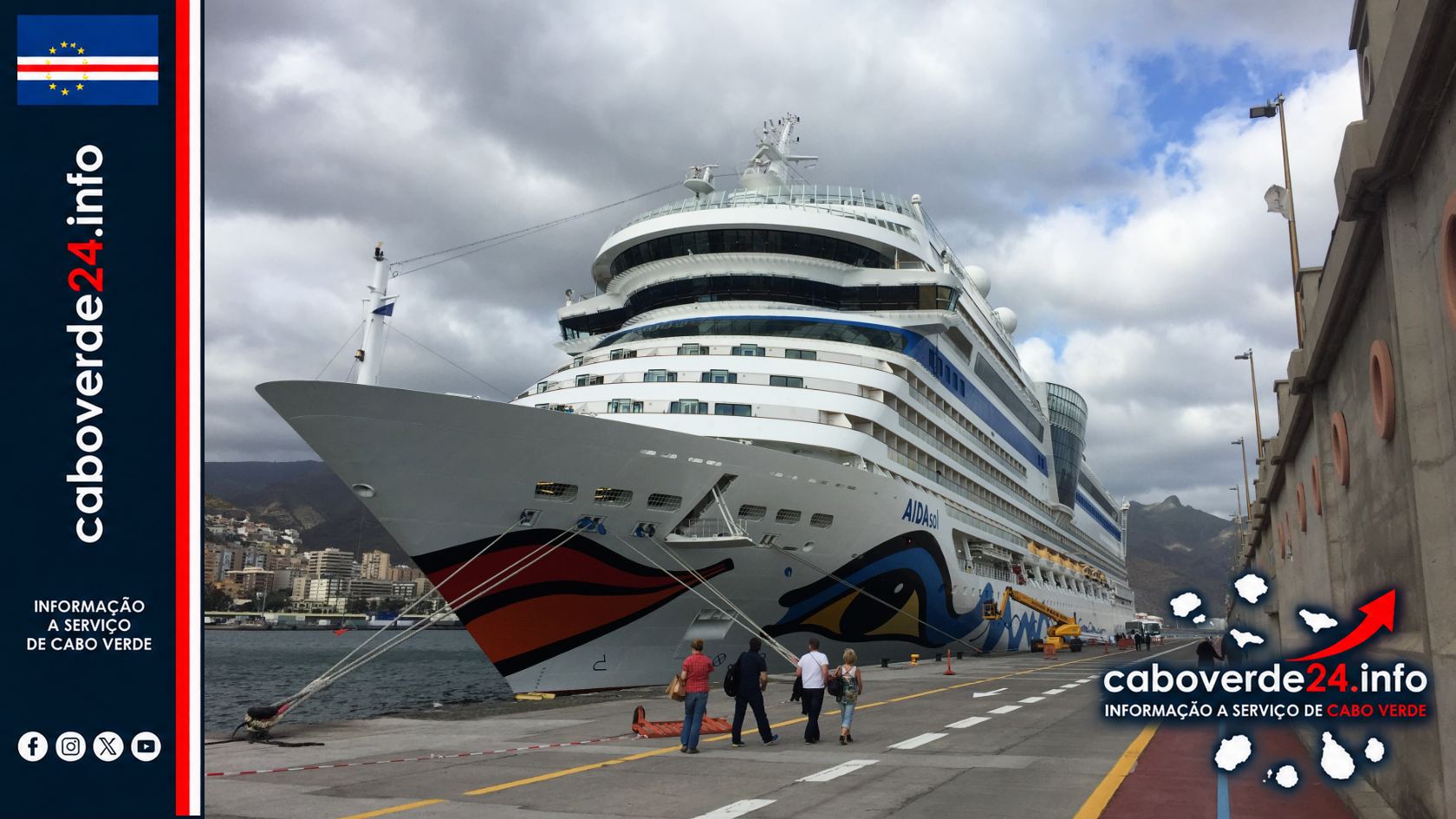 Arquivo — o AIDAsol atracado no porto de Santa Cruz de Tenerife, em 30 de janeiro de 2016. A imagem identifica o navio em contexto portuário, mas não documenta a chegada desta terça-feira ao Mindelo.