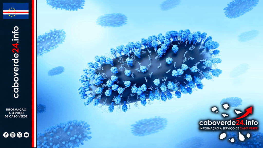 Ilustração científica — renderização 3D do vírus sincicial respiratório. A imagem não mostra um doente nem integra a avaliação do ECDC.