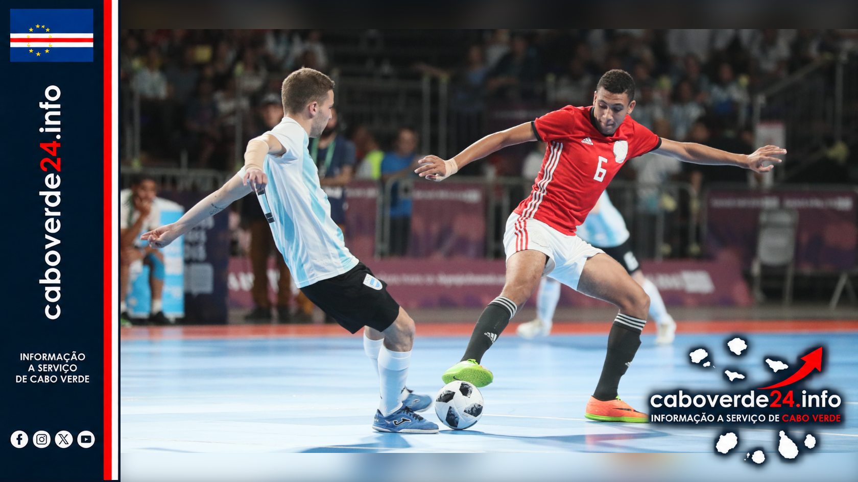 Partida de futsal entre Argentina e Egito nos Jogos Olímpicos da Juventude de 2018, utilizada como imagem ilustrativa.