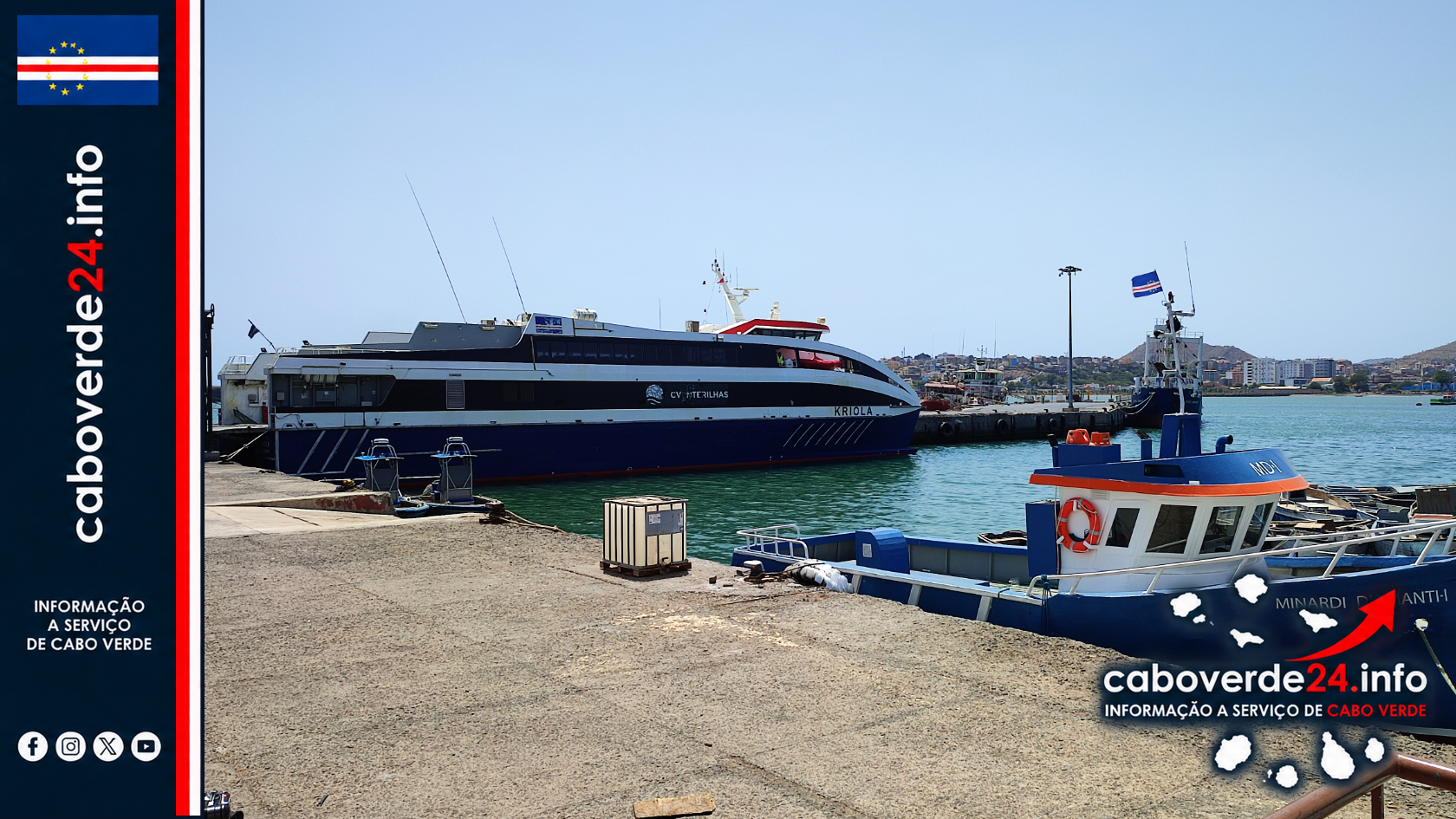 Arquivo — navio Kriola, da CV Interilhas, no Porto da Praia, em 31 de março de 2022. A imagem não documenta a viagem extraordinária anunciada para 29 de outubro de 2026.