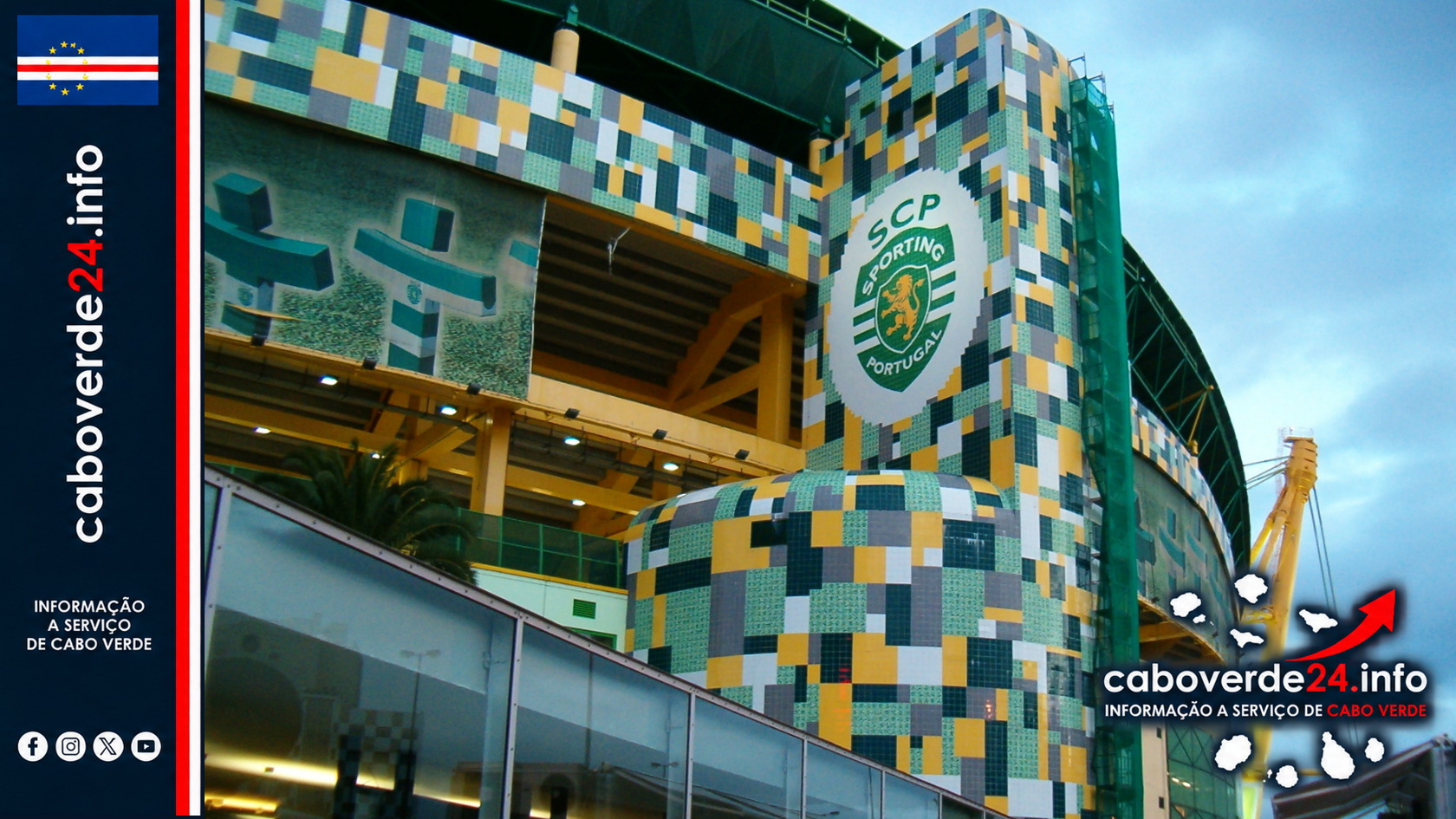 Exterior do Estádio José Alvalade, em Lisboa, com o emblema do Sporting. Fotografia de arquivo de 2008; não mostra Thiago Semedo nem a academia de Alcochete.