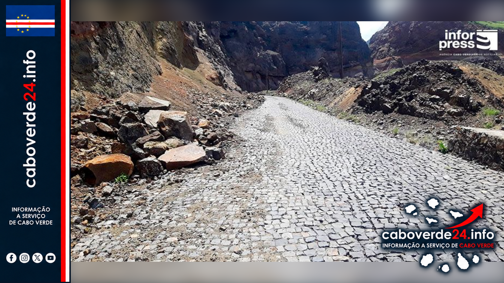 Fotografia de uma estrada divulgada pela Inforpress com a reportagem sobre os acessos rurais de Porto Novo; não comprova, por si só, a reabertura de todos os troços.