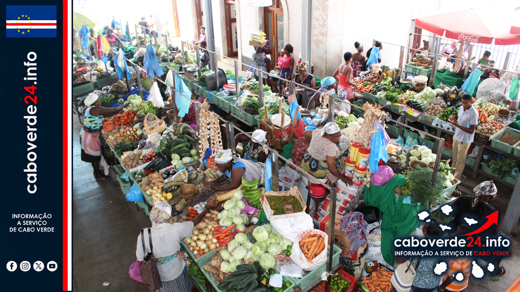 Atividade comercial no Mercado do Plateau, na cidade da Praia. Fotografia de arquivo de novembro de 2016; não mostra o encontro com a delegação do BADEA.