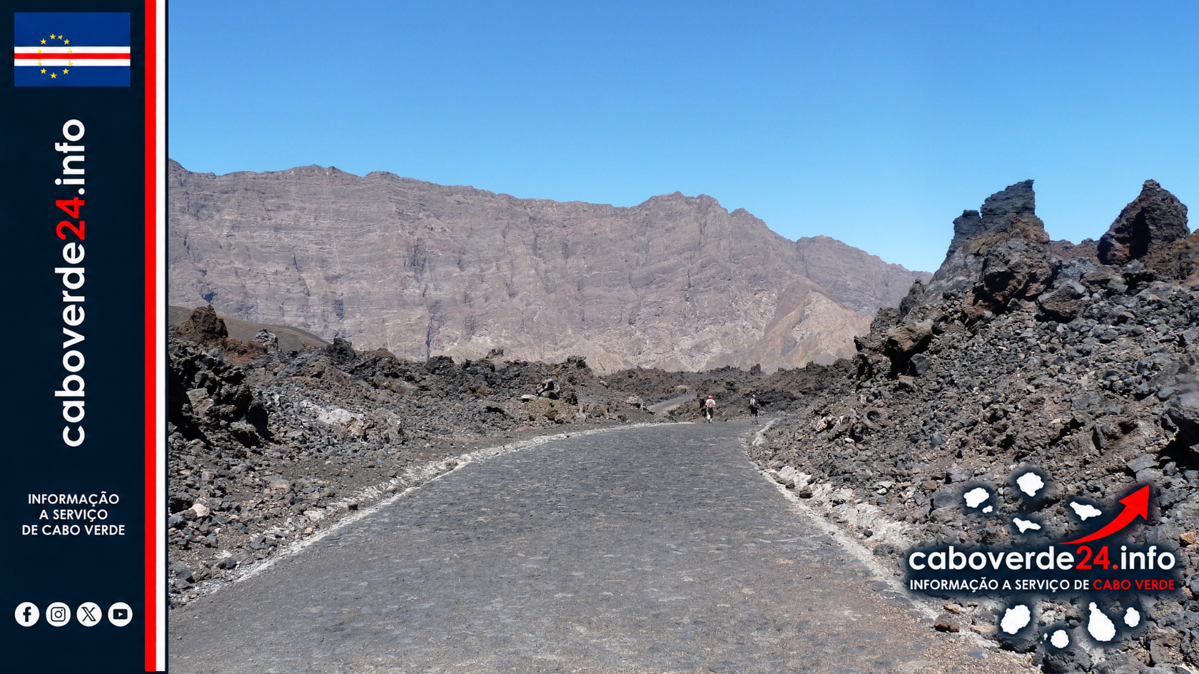 Estrada de acesso à Chã das Caldeiras, entre escoadas de lava. Imagem de arquivo; não mostra o acidente nem o local exato.