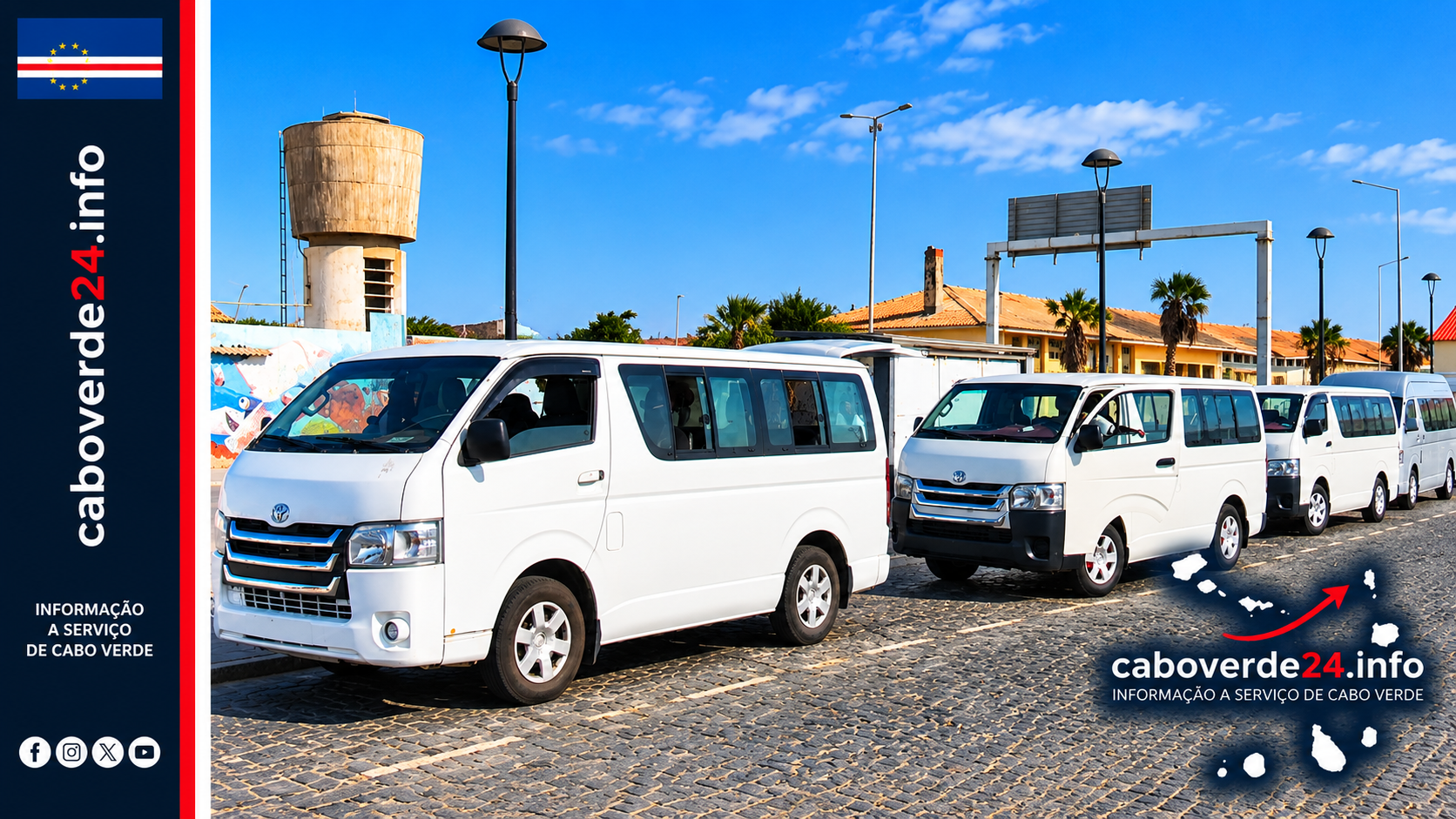 Hiaces em Cabo Verde, em imagem do arquivo Caboverde24.info publicada em 3 de outubro de 2026. Ilustração do transporte de passageiros; não documenta acidentes nem atribui infrações às viaturas retratadas.