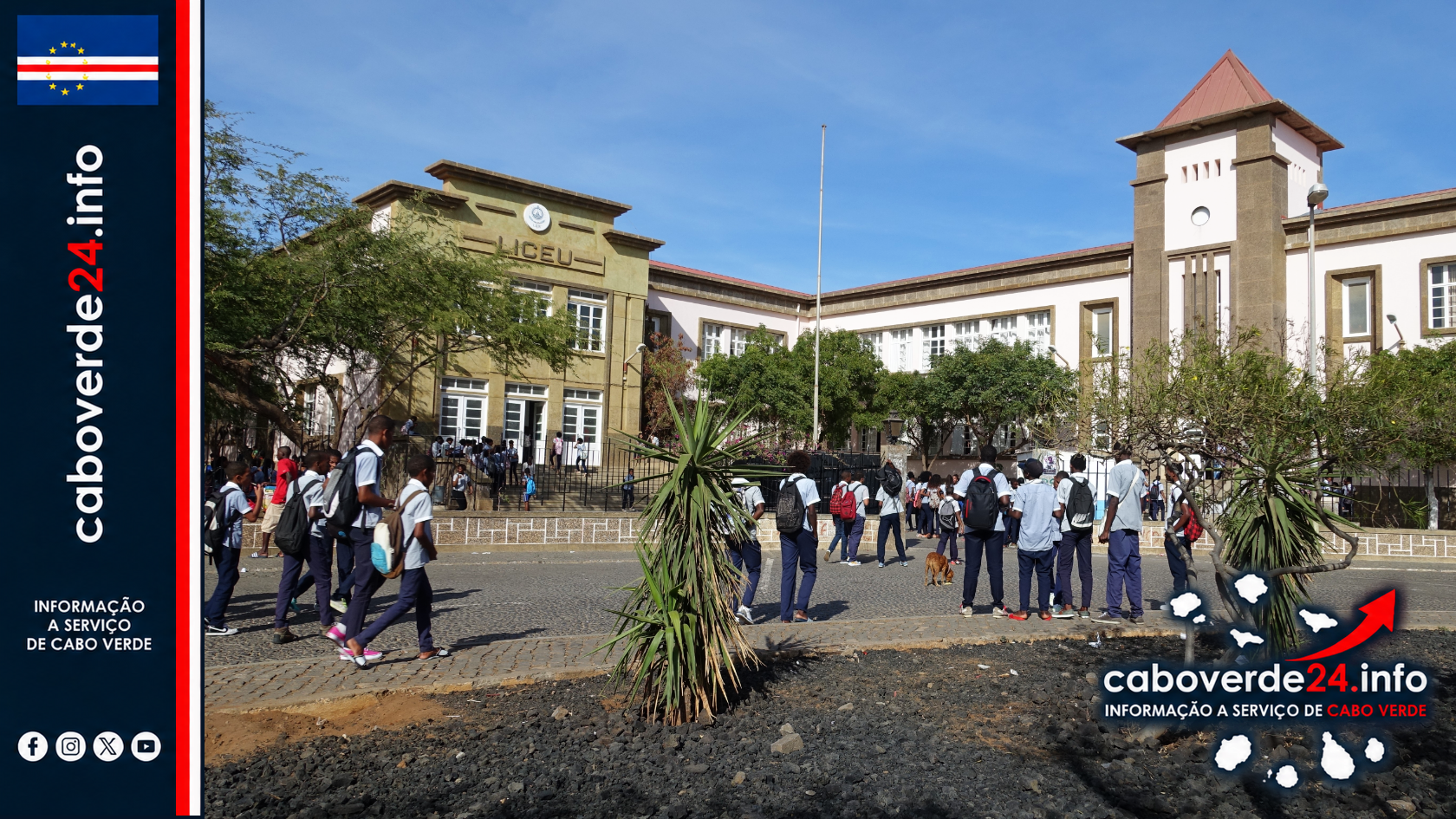 Exterior do Liceu Domingos Ramos, na cidade da Praia, numa fotografia de arquivo de março de 2016. A imagem ilustra o contexto escolar e não documenta os processos citados no relatório.
