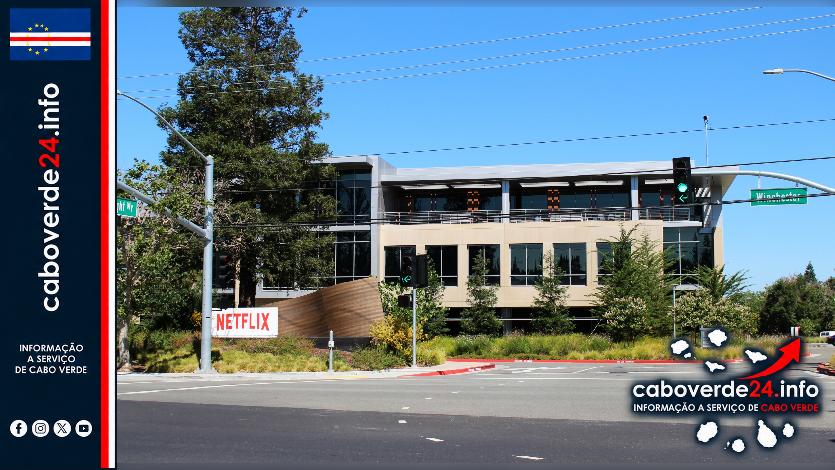 Edifício da Netflix em 101 Albright Way, Los Gatos, Califórnia. Fotografia de arquivo, captada em 2018; não documenta os despedimentos anunciados em outubro de 2026.