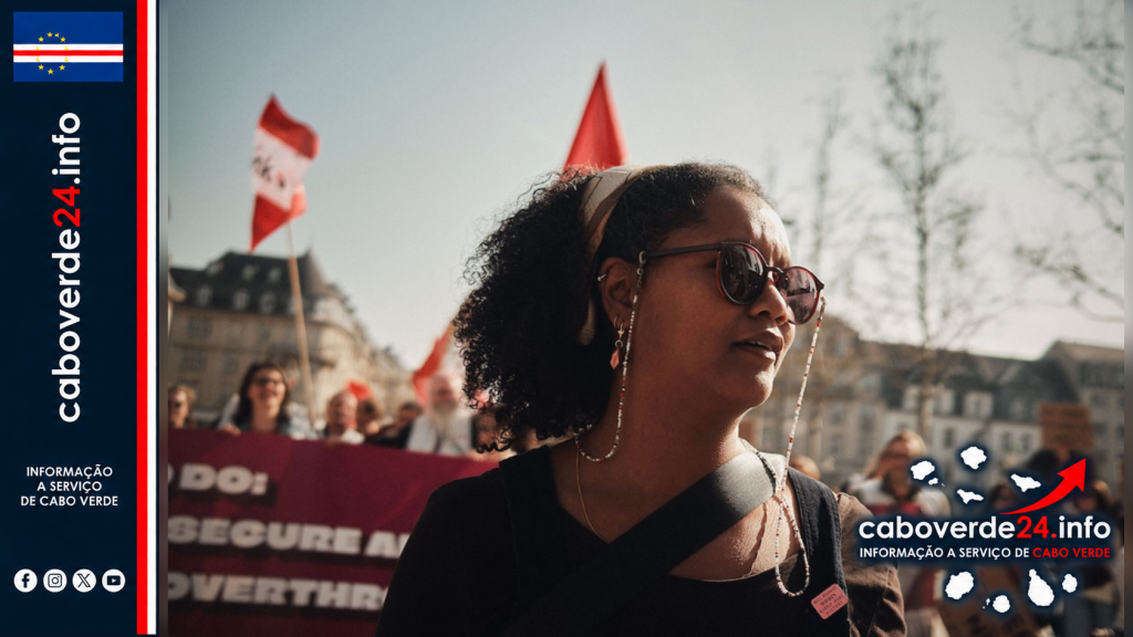 Ana Correia da Veiga na marcha feminista de março de 2026.
