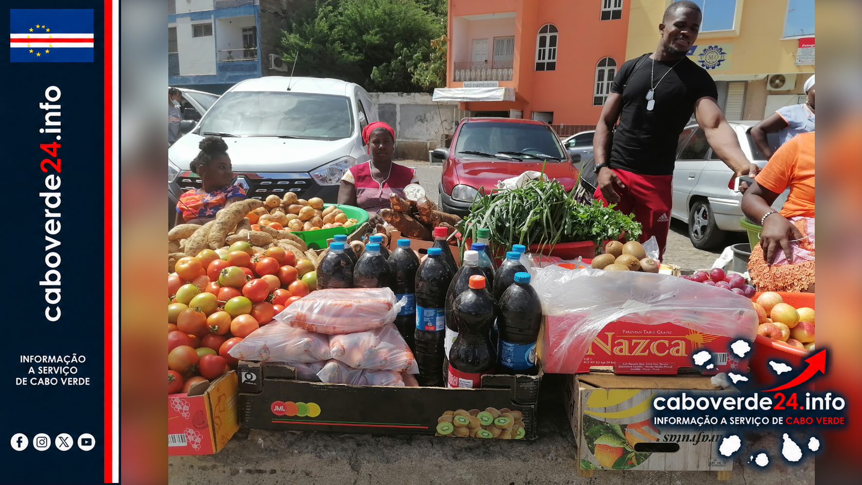 Mercado de rua na Praia, fotografado em 2022. Imagem de contexto; não documenta a classificação publicada em 2026.