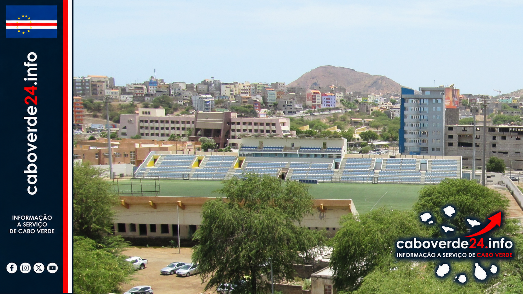 Estádio da Várzea, na Praia, em fotografia de arquivo de 20 de junho de 2014; a imagem não documenta as condições atuais referidas pela associação regional.