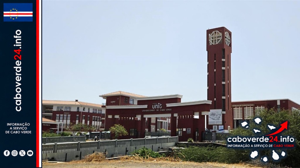 Edifício da Universidade de Cabo Verde, na Praia, em fotografia de arquivo de fevereiro de 2025. A imagem identifica a instituição e não mostra o seminário anunciado para 2026.