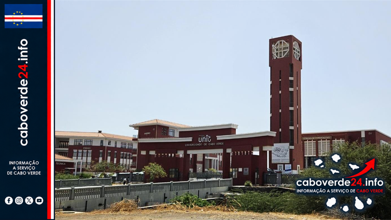 Edifício da Universidade de Cabo Verde, na Praia, em fotografia de arquivo de fevereiro de 2025. A imagem identifica a instituição e não mostra o seminário anunciado para 2026.